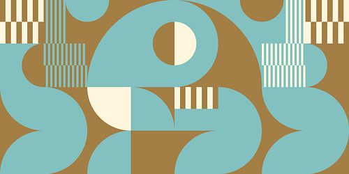 Abstracte retro geometrische kunst in goud, blauw en gebroken wit nr. 14