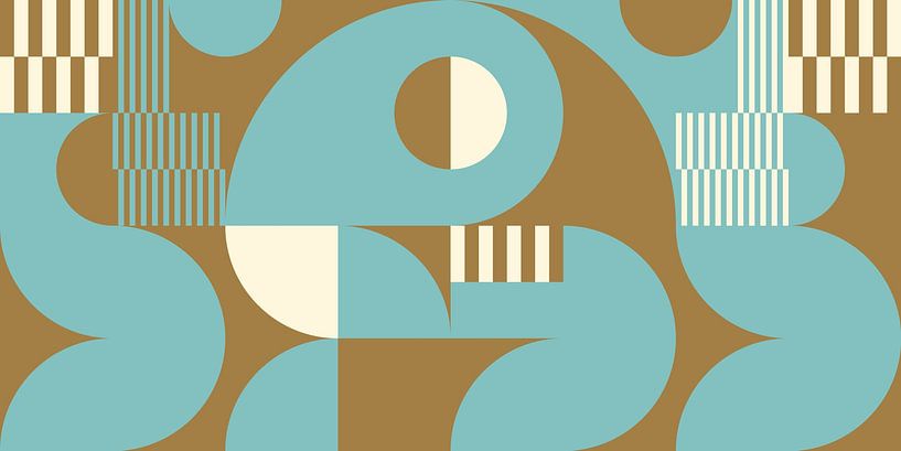 Abstrakte geometrische Kunst im Retro-Stil in Gold, Blau und Off-White Nr. 14 von Dina Dankers