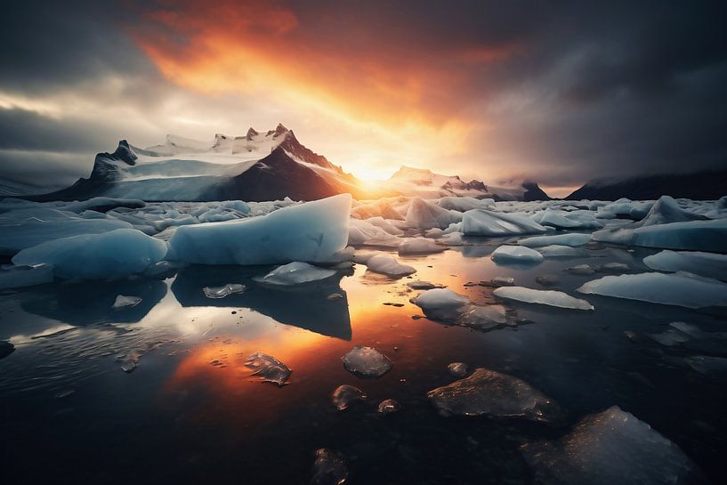 Glaciers en Islande par fernlichtsicht