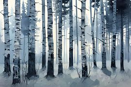 Mystischer, in Morgennebel gehüllter Birkenwald von Art & Soul Creations