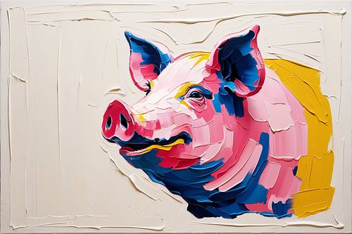 Kleurrijk abstract varken schilderij