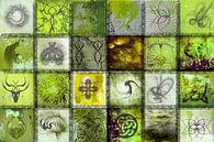 Collage in groen met tekens en symbolen van Rietje Bulthuis thumbnail