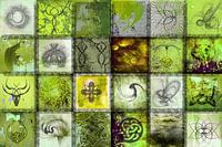 Collage in green with signs and symbols