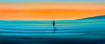 Homme seul au bord de la mer au coucher du soleil sur Poster Art Shop