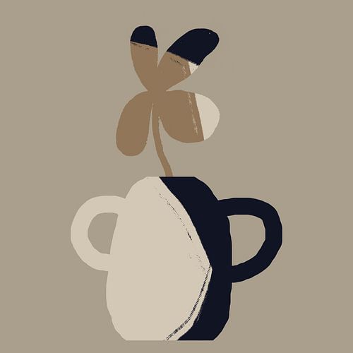 Bloem in vaas. Boho Retro Abstract stilleven nr. 4