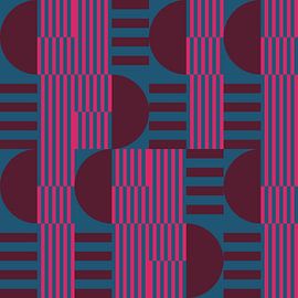 Abstrakte geometrische Kunst im Retro-Stil in blau, rosa, lila von Dina Dankers