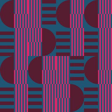 Abstracte geometrische kunst in retrostijl in blauw, roze, paars van Dina Dankers