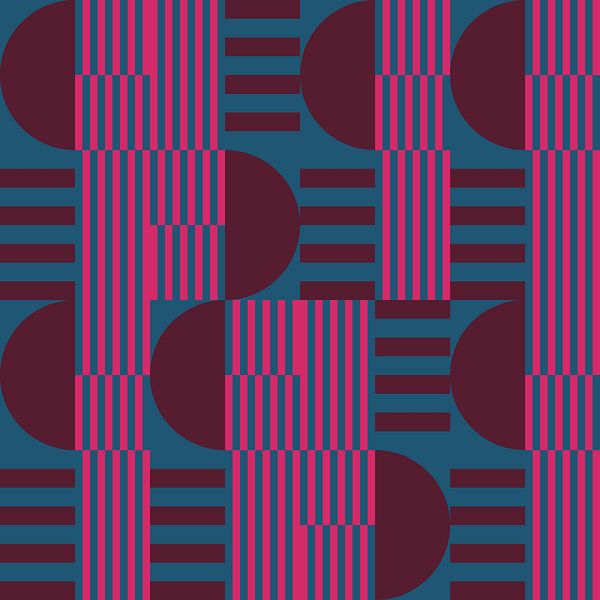 Abstrakte geometrische Kunst im Retro-Stil in blau, rosa, lila von Dina Dankers