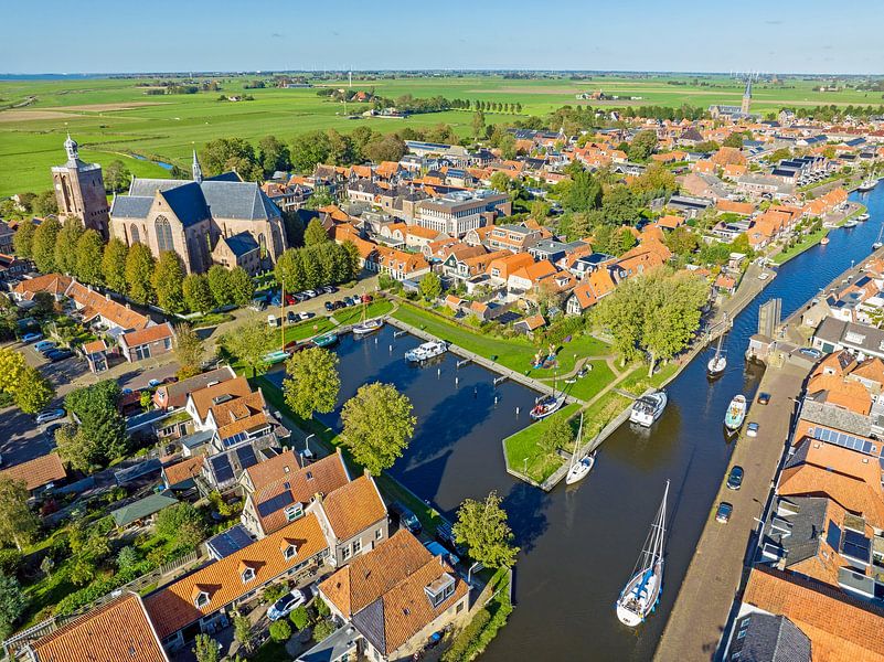 Aerial view of the historic town of Workum in Friesland Netherlands by Eye on You