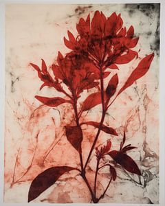 Botanischer Monodruck in Rot und Schwarz