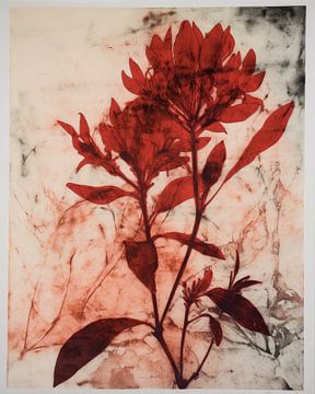 Botanische monoprint in rood en zwart van Studio Allee