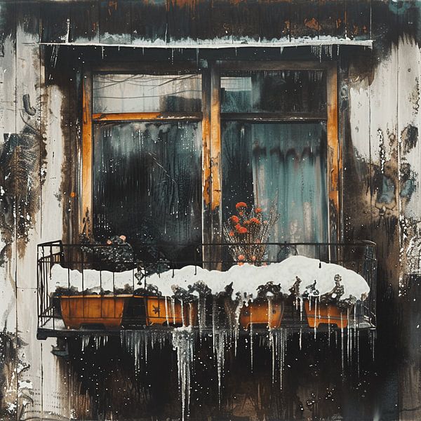 City winter balcony snow icicle flower curtain melancholic by gm_designs