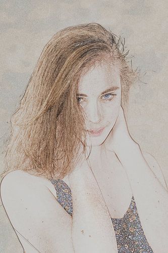 Jonge vrouw in pentekening