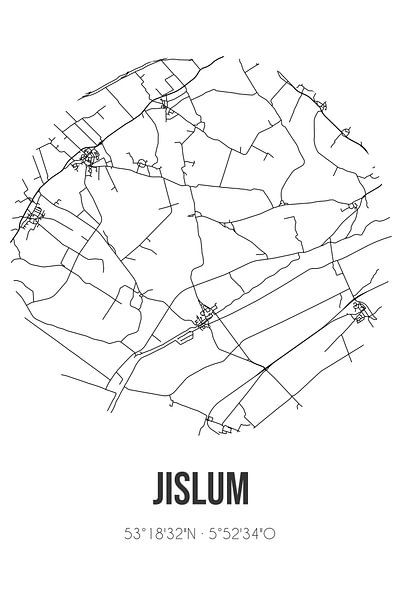 Jislum (Fryslan) | Landkaart | Zwart-wit van Stad & Wand