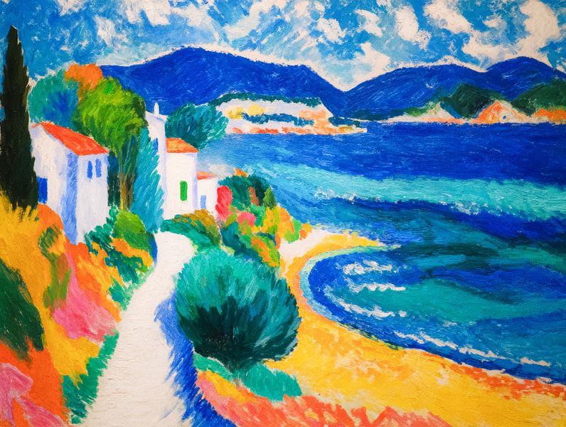 Fauvistischer Blick auf ein griechisches Küstendorf von But First Framing