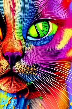 Portret van een kat V - kleurrijk popart graffiti van Lily van Riemsdijk - Art Prints with Color