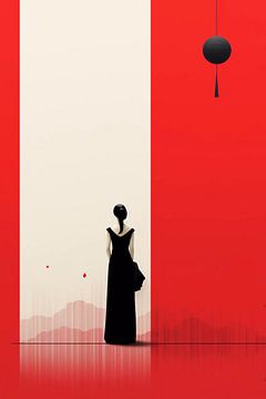 Minimalistisches Kunstwerk einer Geisha von haroulita