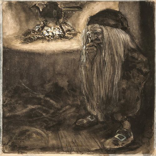 John Bauer - Goblin by the fireplace (1909) by Peter Balan