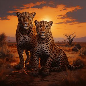 Leopard in der Savanne bei Sonnenuntergang