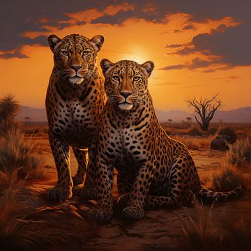 Luipaard in savanne zonsondergang van The Xclusive Art