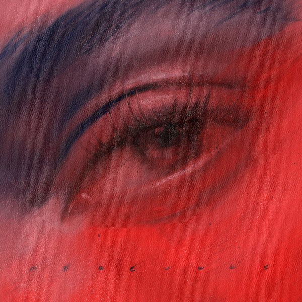 Ölgemälde Nahaufnahme eines weiblichen Auges in Blau und Rot von Art by Hercules