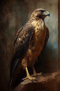 Majestätischer Bussard in dunkler Umgebung von Emil Husstege