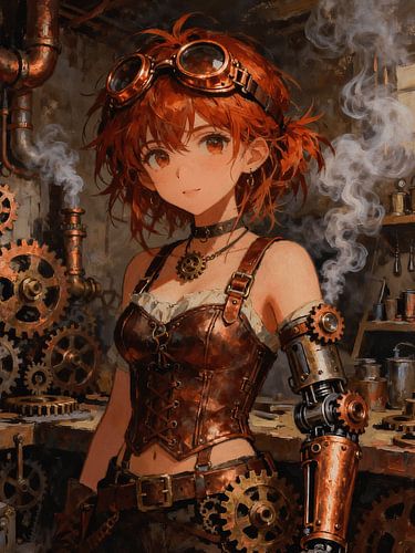 ANIME Steampunk Mechanic - Industriële stoomwerkplaats Koper tandwiel meisje