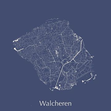 Carte des eaux de Walcheren en bleu roi sur Maps Are Art