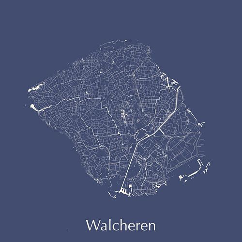 Waterkaart van Walcheren in Royaalblauw