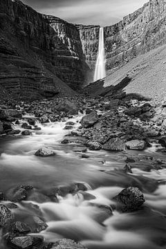 Waterfall the Hengifoss in Black and White