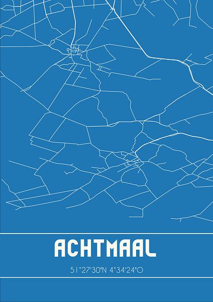 Blauwdruk | Landkaart | Achtmaal (Noord-Brabant) van Stad & Wand