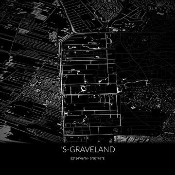 Carte en noir et blanc de 's-Graveland, Hollande du Nord. sur Rezona