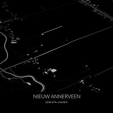 Zwart-witte landkaart van Nieuw Annerveen, Drenthe. van Rezona