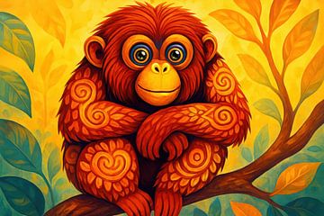 Cheerful monkey on a branch by Imperial Art House