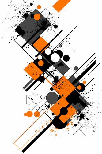 Œuvre d'art abstraite avec des formes orange et noires
