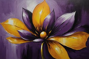 Fleur élégante violette et jaune en fleur sur De Muurdecoratie