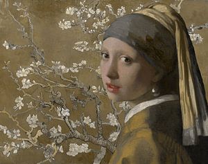 Mädchen mit einem Perlenohrring - Mandelblüte, gold