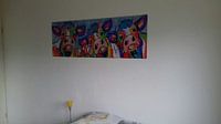 Customer photo: 3 Colorful happy cows | Panorama by Vrolijk Schilderij