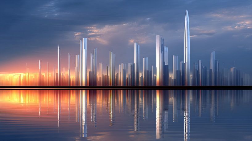 Skyline bij zonsondergang van Koffie Zwart