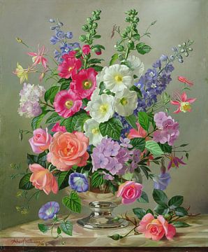 A September Floral Arrangement (oil on canvas) by Albert Williams