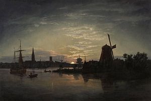 Swinoujscie in the moonlight, Johan Christian Dahl