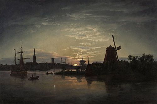 Swinoujscie in het maanlicht, Johan Christian Dahl...