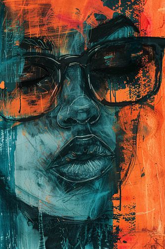 Kleurrijk expressief portret van vrouw met bril