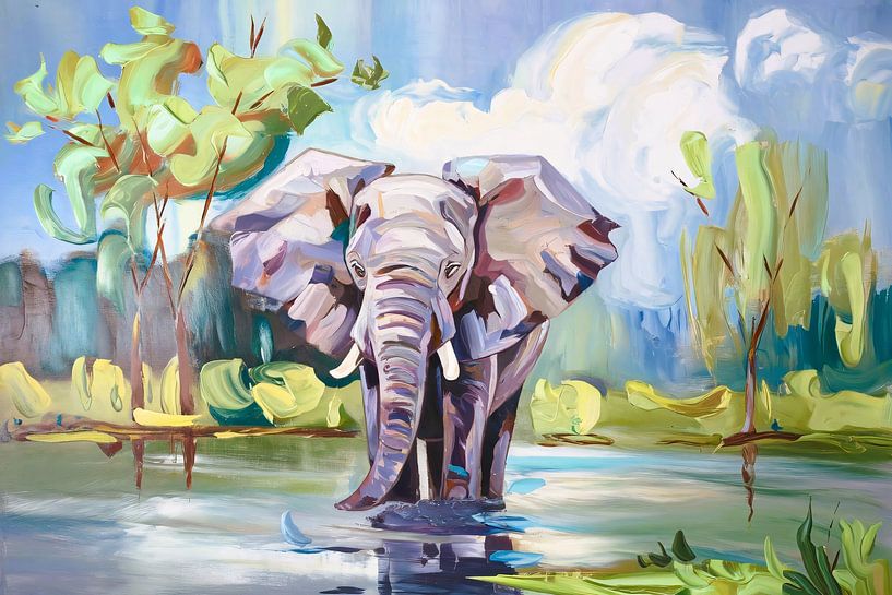 Olifant in kleurrijke natuur van Art & Soul Creations