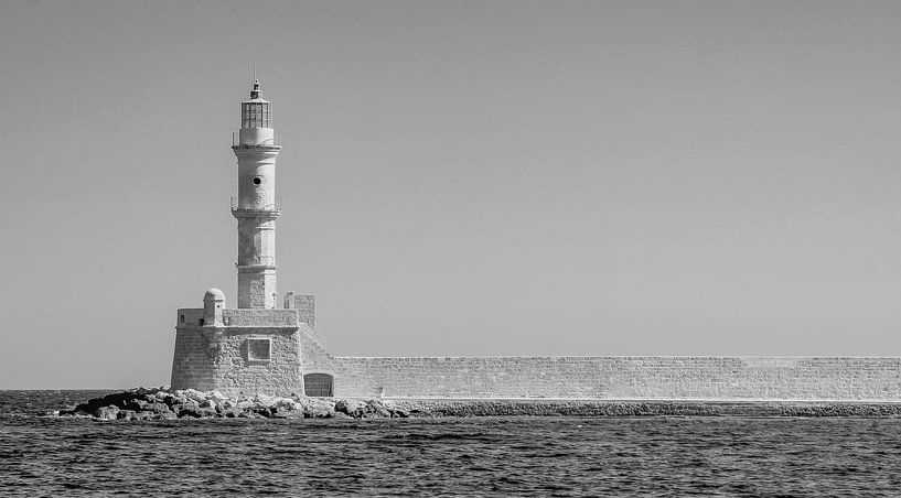 Leuchtturm in Chania, Kreta (Griechenland) schwarz und weiß von Mike Maes