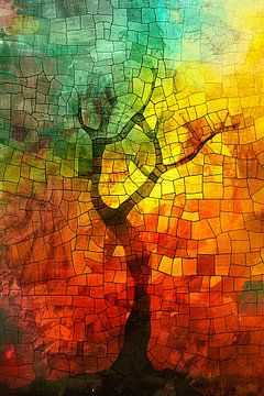 Abstracte boom met kleurrijke patronen van De Muurdecoratie