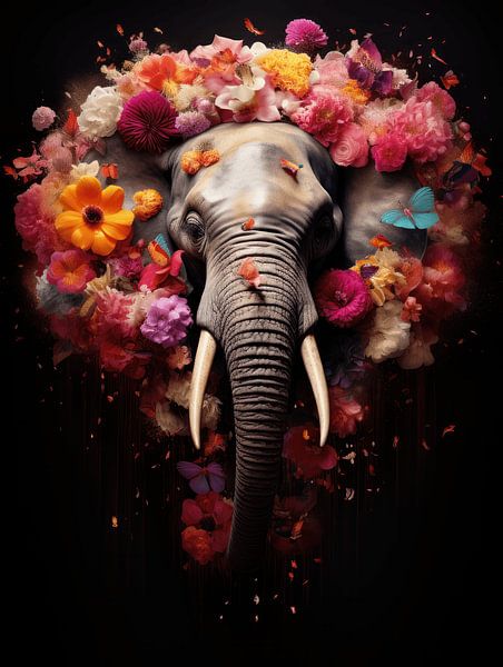 Elephant in Floral Splendour by Eva Lee