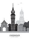 Skyline illustratie Schoonhoven in zwart-wit-grijs van Mevrouw Emmer thumbnail