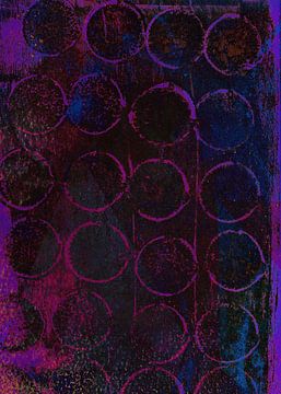 Abstract modern schilderij. Organische vormen in paars, blauw, heide roze van Dina Dankers