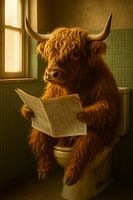 Schottischer Highlander auf der Toilette